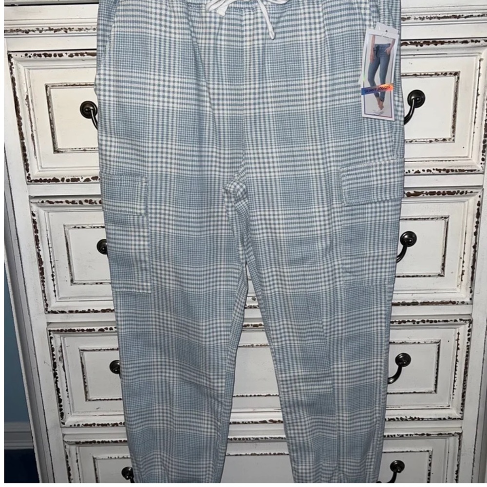 Juniors Large skinny joggers light blue check joggers